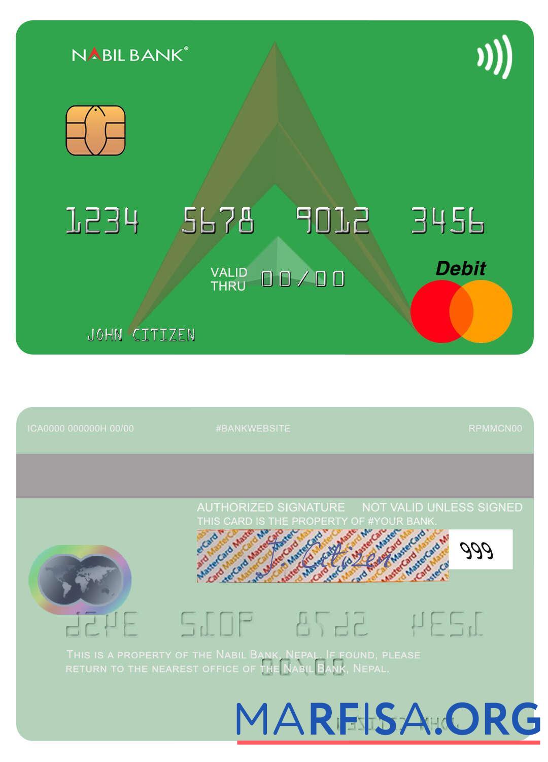 Printable Nepal Nabil Bank mastercard example